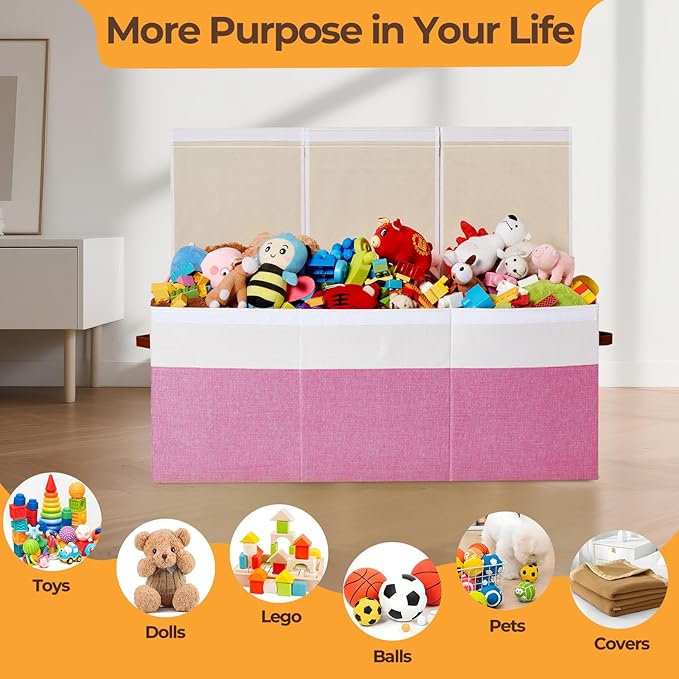 Extra Large Toy Box,150L Foldable Sturdy Toy Storage with Lid,40"x14"x16" Kids Storage Organizer,Toy Chest for Boys&Girls,for Nursery,Bedroom,Playroom,Living Room,Large Capacity Toybox(Pink)