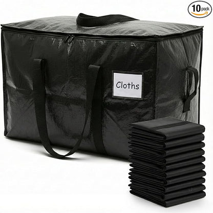 HOLDN’ STORAGE Extra Large Moving Storage Bag with Zipper Lid, Heavy Duty Reusable Tote for Clothes, Bedding, Books, Dorm & Home, Pack of 10 Large Bags