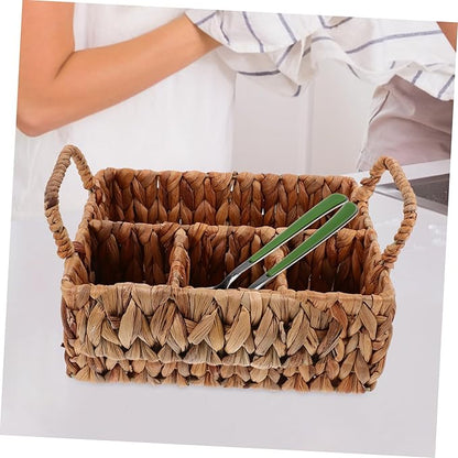 Holder Woven Seagrass Storage Basket Kitchen Utensil Organizer Woven Cutlery Basket Desktop Sundry Holder Practical Storage