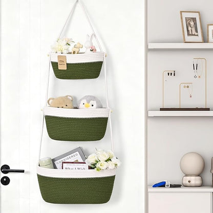 Hanging Storage Baskets, Over The Door Basket, Cotton Wall Baskets Storage, Hanging Door Basket with 4 Hooks