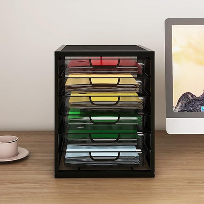 Natwind Mesh Desk Organizer with 6 Tier Sliding Drawers, Paper Sorter, Multi-Functional Home Office Supplies Storage Tray for Letters, Documents, Books, Mail, Files, Arts & Crafts Supplies - Black