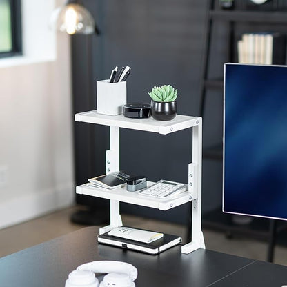 VIVO Clamp-on 13 inch Above or Below Desk 2-Tier Shelving Unit for Table Accessories, Gaming Devices, and More, Storage Tray, Desktop Organizer, White, STAND-SHELF2CW