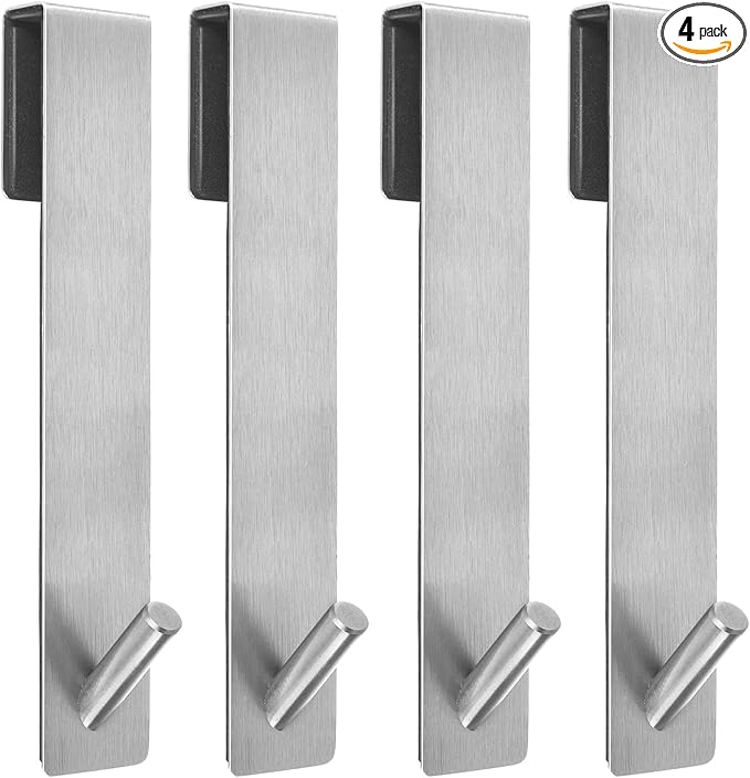 Kontoyo Shower Door Hooks(7.5 Inch),Extended Over Door Hooks for Bathroom Frameless Glass Shower Door,Stainless Steel Towel Hooks,Heavy Duty Rack Hooks for Robe,Towel-4 Pack-Silver