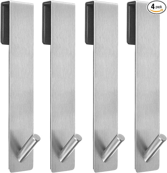 Kontoyo Shower Door Hooks(7.5 Inch),Extended Over Door Hooks for Bathroom Frameless Glass Shower Door,Stainless Steel Towel Hooks,Heavy Duty Rack Hooks for Robe,Towel-4 Pack-Silver