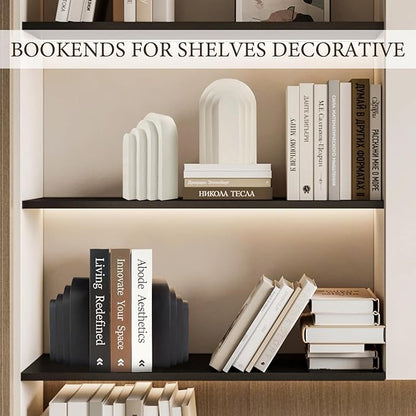 Book Ends for Heavy Books, Resin Decorative bookends, Heavy Duty Bookend for Shelves, Book Stopper for Shelves, Modern Home Decor Aesthetic Book Ends, Layered Arch Design Set of 2(Matte Black)