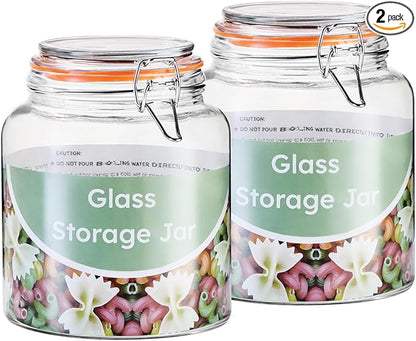 0.6 Gallon Glass Storage Jar with Lid, Wide Mouth Glass Canister for Storing Food in Pantry and Fermenting, Set of 2