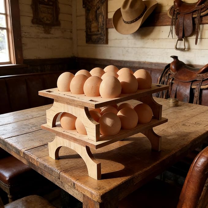 TAIANLE. Wooden Egg Holder Countertop Storage, Rack Fresh Egg Holder for Kitchen Stackable Double Layer Collecting Organizer, Farmhouse Rustic 2 Tier Gathering 24 Eggs Tray Display Stand, 2 pcs