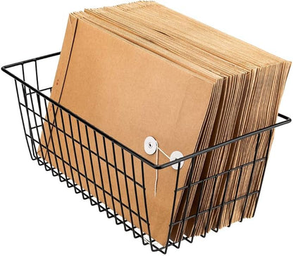 SANNO Wire Storage Baskets Freezer Baskets Farmhouse Organizer Storage Bins Large Organizer Bins for Storage, Office, Bathroom, Pantry Organization Storage Bins Rack with Handles 6 Pack