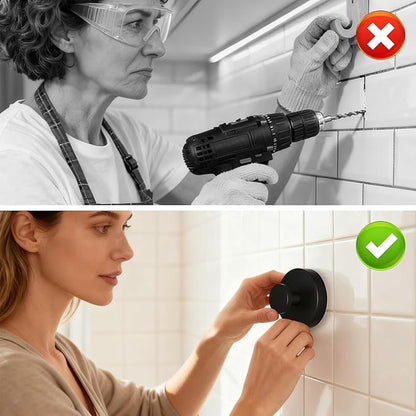 MIRAIWATIMO Strong Suction Cup Hooks -2026 New Upgraded No Drill Heavy Duty Hooks for Shower, Bathroom,Glass Door,Tile,Mirror & Front Door - Wreath Hanger,Towel,Robe,Loofah Holder - Black 2 Pack