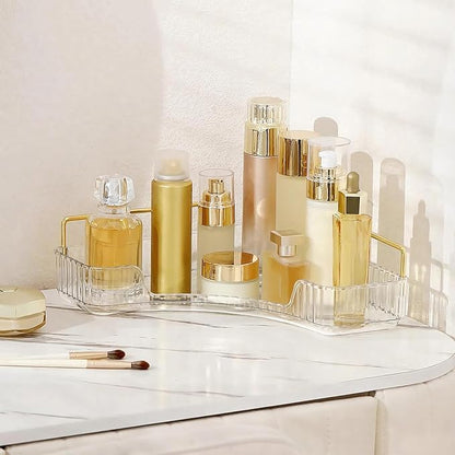 INVSSENE Corner Bathroom Countertop Organizer, Vanity Organizer Trays for Counter, Makeup Organizers, Perfume Tray, Skincare Shelf Storage Gifts for Women Girl Student (Clear, 1 Tier)