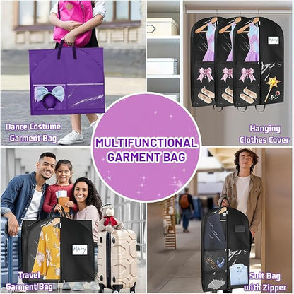 Dance Garment Bag with Zipper, 40 inch Garment Bags for Hanging Clothes, Kids Dance Recital Bags, Cheer Uniform Garment Bag for Wardrobe and Travel, Purple