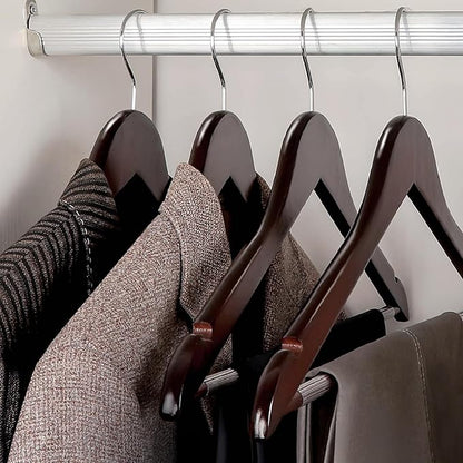 TOPIA HANGER Wooden Coat Hangers 30 Pack, Cherry Wood Suit Hangers with Non Slip Pants Bar, 360° Swivel Hook and Shoulder Notches for Camisole, Jacket, Pants, Smooth Finish Clothes Hangers - CT34M30