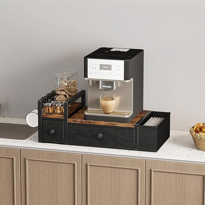 Homeiju Coffee Pod Drawers - K Cup Organizer, Nespresso Pods Holder with Mug Rack, Coffee Holder for Countertop, 52 Capacity Pods, Suitable for Kitchens, Offices and Coffee Bars(Brown)