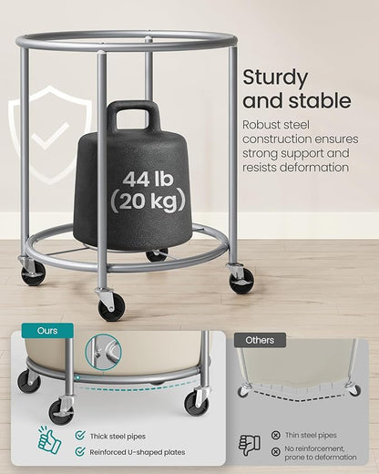 SONGMICS 29-Gallon (110 L) Laundry Basket with Wheels, Rolling Round Heavy-Duty Laundry Hamper Cart with Steel Frame and Removable Bag, 2 Locking Wheels, Dove Gray and Cream White URLS002GD02