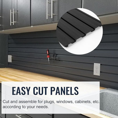 Slatwall Panel Garage Organizer PVC Slatwall Heavy Duty Wall Mounted Rack, Interlocking Slat Wall Panels for Tool Organization Peg Board(Grey 4 x 8 ft)
