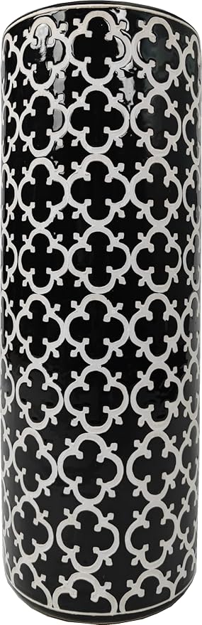 Porcelain Ceramic Umbrella Stand Holder Modern Style Floor Vase for Storage Canes Walking Sticks Golf Umbrella Mono-pods Tripod Bat Golf Club Gift Entryway Indoor 24" High Black&White