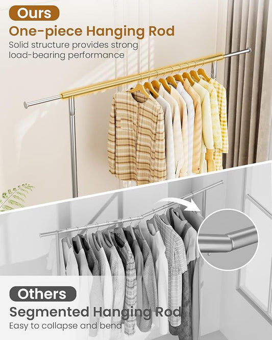 Heavy Duty Clothing Rack, Metal Clothes Rack Load 450 LBS, Rolling Coat Racks for Hanging Clothes with Lockable Wheels, Wardrobe Closet Garment Racks for Bedroom, Silver