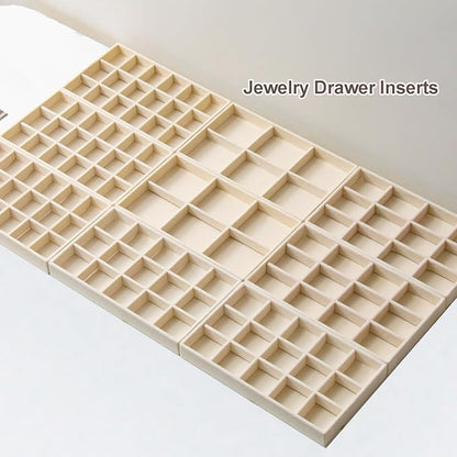 SPAKOWN Jewelry Organizer for Drawer Set of 9, Velvet Jewelry Tray Stackable Jewelry Organizer Display Trays Divided Earring Storage Containers (Beige)