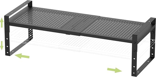 Expandable Stackable Aadjustable Shoe Rack Pantry Shelf for Kitchen Cabinets Counter Shelves Countertop Cupboard Storage Solution,Sturdy Heavy-Duty Metal Construction(1Pack/Black/Large)