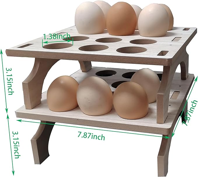 TAIANLE. Wooden Egg Holder Countertop Storage, Rack Fresh Egg Holder for Kitchen Stackable Double Layer Collecting Organizer, Farmhouse Rustic 2 Tier Gathering 24 Eggs Tray Display Stand, 2 pcs