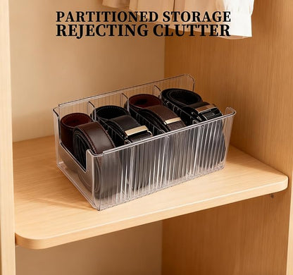 HZJYW Belt Organizer,2-Piece Set with Transparent Belt Rack and Adjustable Divider for Storing Underwear,Socks,tie Drawers and wardrobes