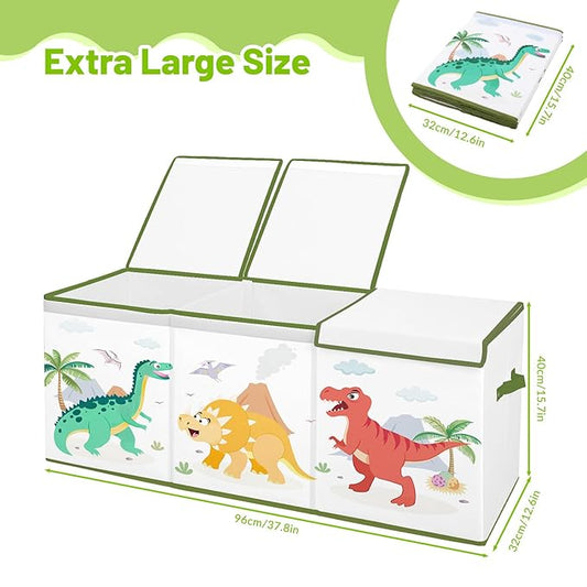 Toy Storage Bin with Lids,Extra Large Toy Box Chest with Handles for Kids Boys Girls,Collapsible Storage Organizer Box Bin Basket for Bedroom,Playroom, Nursery,37.8"x12.6" x15.7",Dinosaur