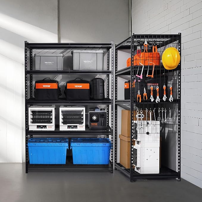 VEVOR Storage Shelves, 3000 lbs, 5 Tier Heavy Duty Garage Shelving, 24" D x 48" W x 72" H Adjustable Metal Shelves for Industrial Shelving Unit Utility Shelf, for Kitchen, Warehouse, Basement, Black