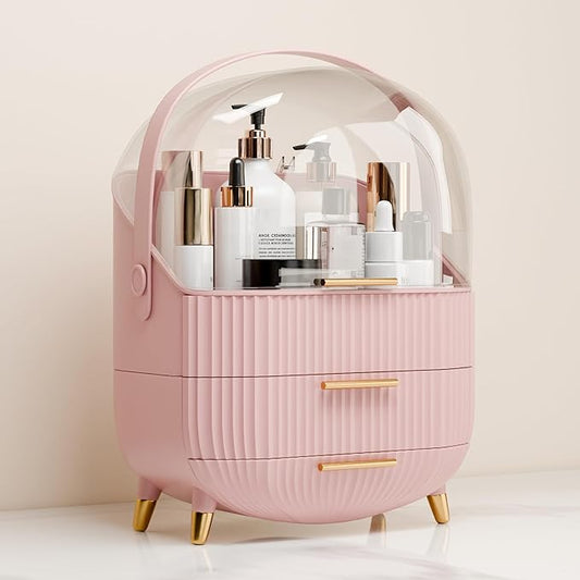 lurcns Makeup Organizer for Vanity Cosmetics Skincare Organizers with Lid and Drawers Display Cases for Countertop (Pink) | for Vanity, Organizers, with Lid, and Drawers, for Countertop