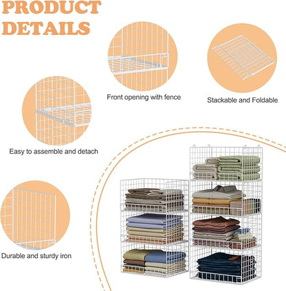 7-Tier Stackable Closet Organizers and Storage Shelves, Foldable Closet Shelf Organizer System, Stackable Storage Bins Drawers for Closet Organizer System, White(Patent Pending)