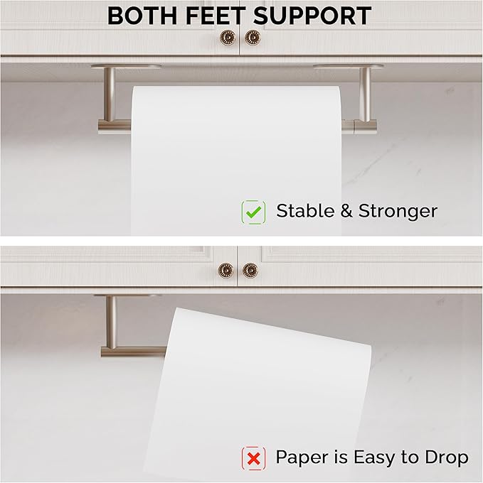 Paper Towel Holder Under Cabinet, Self Adhesive or Wall Mounted SUS304 Stainless Steel Paper Towel Holder for Kitchen, Bathroom, Farmhouse, Barbecue and Laundry (Silver)