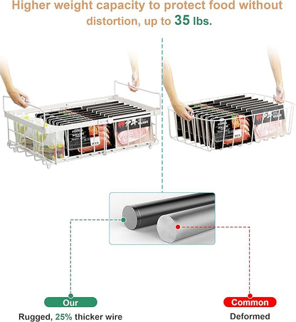 UMDONX 4 Pack Expandable Freezer Organizer Bins Large Freezer organizer Bins Stackable 11.4" Expand to 17.9", Fit 10 to 20 Cu.FT Black