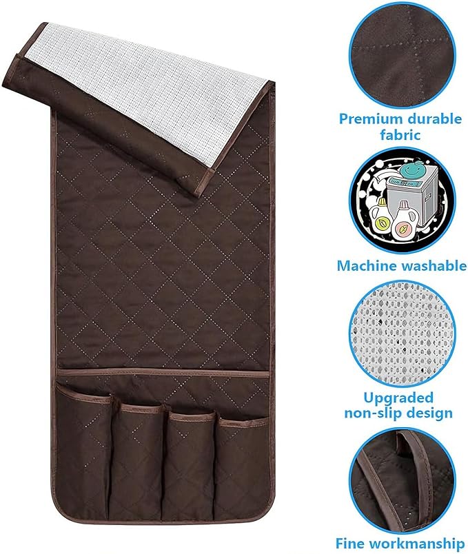 AUVCAS Sofa Armrest Organizer Non-Slip Arm Chair Bedside Storage Caddy Organizer Armchair Caddy for Recliner Couch Remote Holder with 5 Pockets for Cell Phone TV Remote Control Magazines (Coffee)