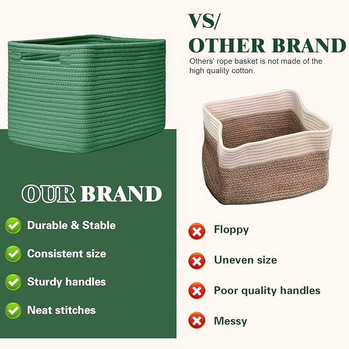 Storage Baskets for Organizing, 4 Pack Storage Baskets for Shelves, Woven Basket for Shelves, Closet Organization, Rectangle Organizer Basket Gifts Empty, 13"Lx8.7"Wx7.9"H Decorative Bins with Handles