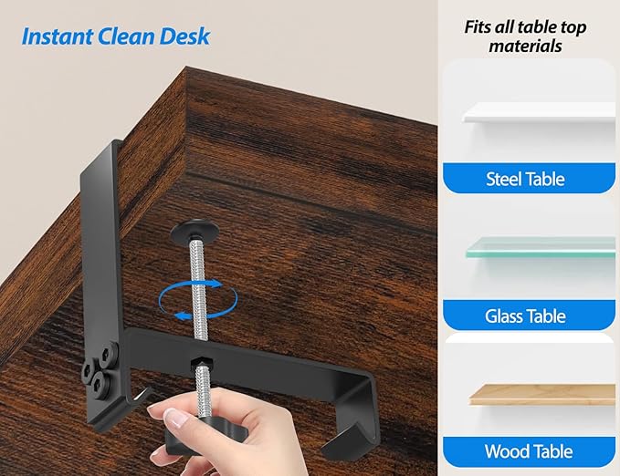 Under Desk Cable Management Tray No Drill, Suolaao 30 Inch Cord Organizer with Oxford Fabric, Clamp Mount, Holds 30 lbs, Large Cable Rack for Gaming & Home Office Standing Desk