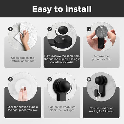 WingWider Shower Hooks for Inside Shower,No-Drill Removable&Reusable Towel Hooks for Bathroom,Heavy Duty Suction Cup Hooks for Glass Window,2 Pack(Black)