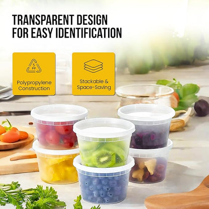OCS Parts 48-Pack Round Plastic Deli Containers with Lids | Stackable, Microwavable, Freezer and Dishwasher Safe BPA Free Food Prep and Storage Containers (12 Ounce)