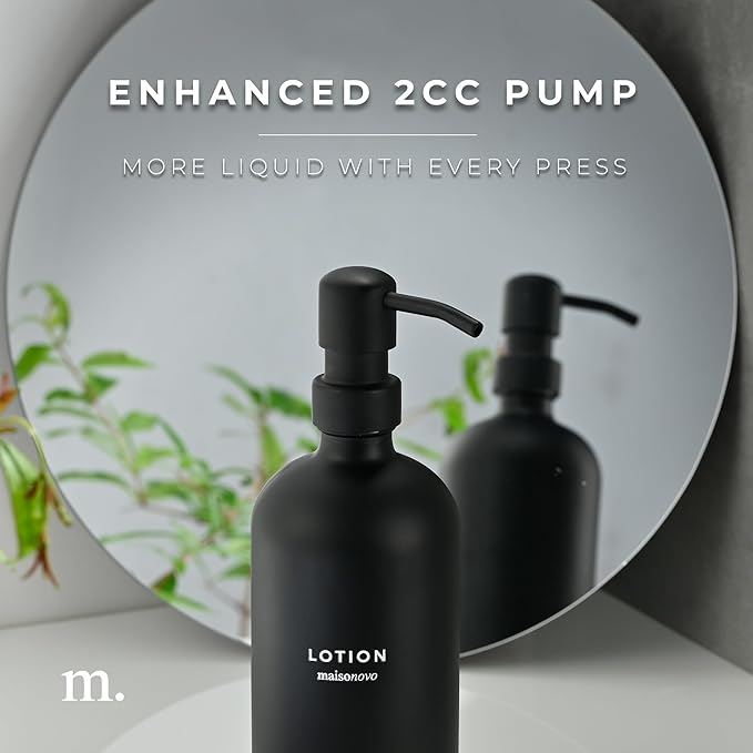 MaisoNovo Soap Dispenser 3-Piece Set | 16.9oz Black Bottles with Black Stainless Steel Pump Core