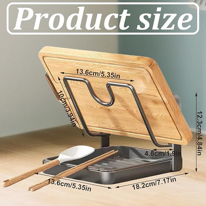 Pot Lid Organizer and Holder, Kitchen Countertop Storage Rack with Removable Drip Tray & Spoon Rest, 1-Tier Space-Saving Stand for Pots and Pans Lids