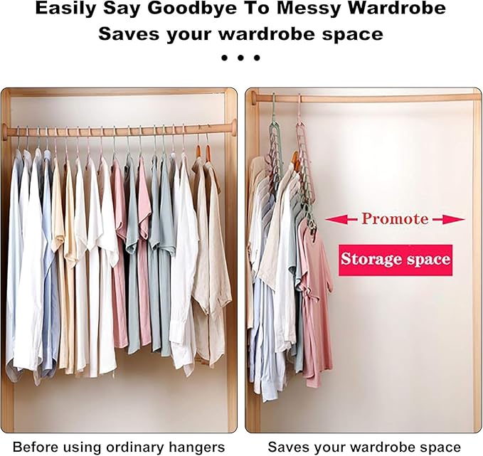 YZÉ BY YIZHE Foldable Hangers, 9-Tier Space Saving Cascading Hanger Organizer with Anti-Skid Design, Heavy Duty PP Plastic for Closet (5 Pack, Random Colors)