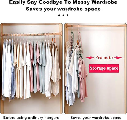 YZÉ BY YIZHE Foldable Hangers, 9-Tier Space Saving Cascading Hanger Organizer with Anti-Skid Design, Heavy Duty PP Plastic for Closet (5 Pack, Random Colors)
