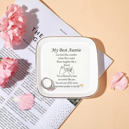 PUDDING CABIN Aunt Gifts, Aunt Gifts from Niece, Nephew Jewelry Dish, Gifts for Aunt mothers day, Auntie Gifts - Aunt Birthday Gift, Aunt Christmas Gifts, Present Gifts for New Aunt, To Be Aunt