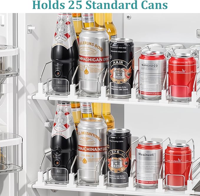 Lemecima Drink Organizer for Fridge, Soda Can Organizer Dispenser for Refrigerator with Automatic Pusher Glided, Width Adjustable Clear Dividers Can Holder for 6-20oz Beverage, 15''D x15.4''W, 5 Rows