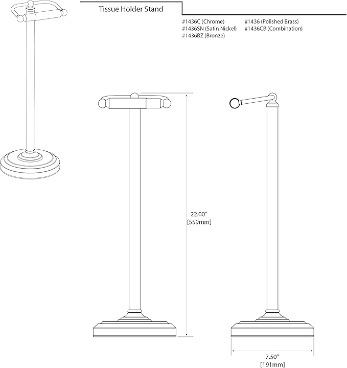 Gatco 1436C Pedestal Toilet Paper Holder, Chrome Large, 22" H