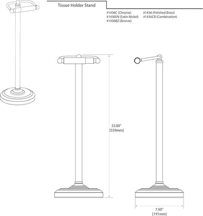 Gatco 1436C Pedestal Toilet Paper Holder, Chrome Large, 22" H