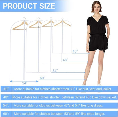 Garment Bags for Hanging Clothes 24'' x 48'' (Set of 12) Coat Covers for Closet Foldable Washable Dress Bags for Hanging Clothes for Long Dress Dance Costumes Suits Gowns Coats