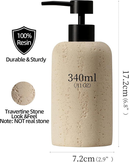 Haocoott Soap Dispensers 340ML 11OZ, 2PCS Luxurious Hand Dish Shampoo Lotion Soap Dispenser Jar, Travertine Soap Pump Bottles for Kitchen Bathroom Countertop (Faint Yellow)