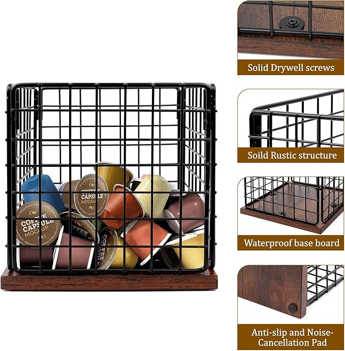 Coffee Pod Holder Basket-Sturdy Coffee Pod Holder Organizer Large Capacity Storage Basket for Kitchen Countertop Office Desktop