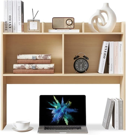 Desktop Bookshelf, Wooden Desk Storage Hutch with 5 Shelves, 3-Tier Desktop Display Organizer Rack for Office Home (Natural, 5 Shelves B)