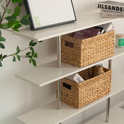 KOKODO Wicker Storage Basket, Set of 2 Handwoven Woven Baskets for Storage, Rectangular Water Hyacinth Baskets with Handles for Shelves, Closet & Home Organizing