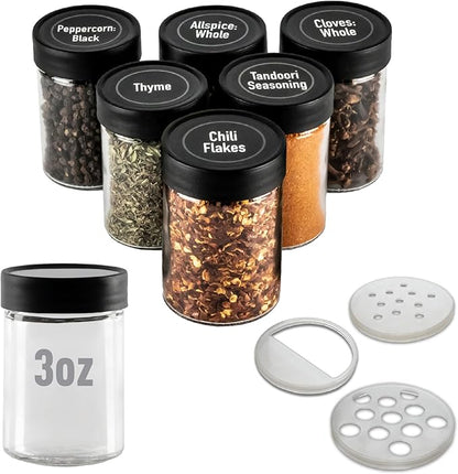 AllSpice 3” Glass Spice Jars 3 fluid ounces- 6 Pack